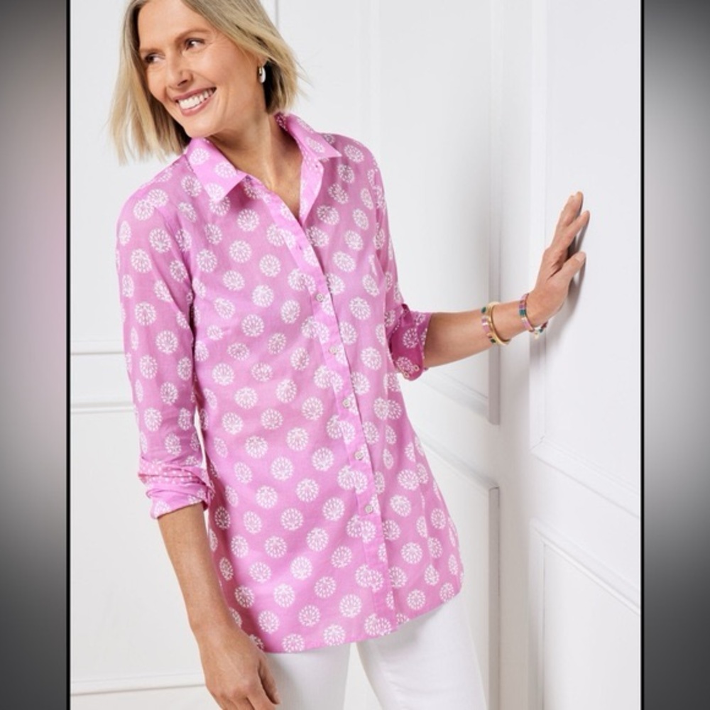 Talbots Pink and White “Tree of Life” Button Down Shirt - Size XS